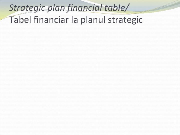 Strategic plan financial table/ Tabel financiar la planul strategic 