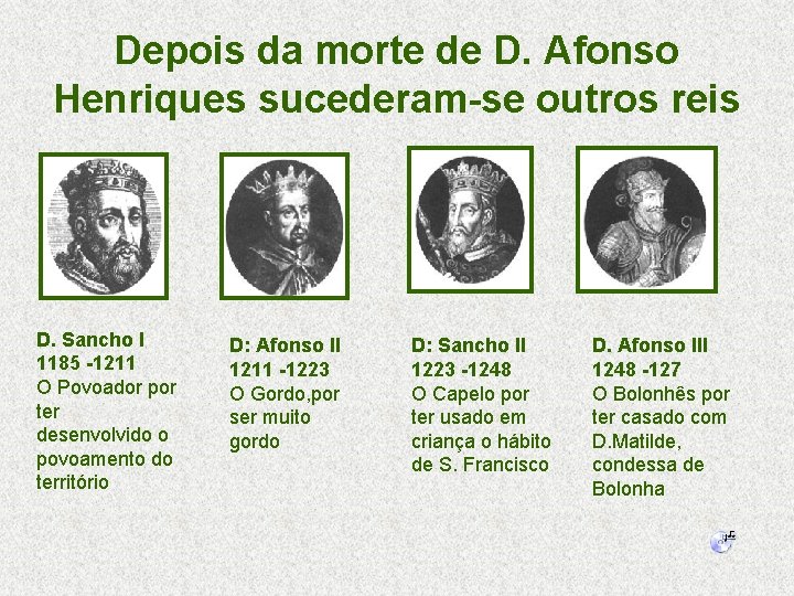 Depois da morte de D. Afonso Henriques sucederam-se outros reis D. Sancho I 1185
