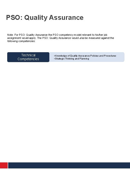 PSO: Quality Assurance 2 Note: For PSO: Quality Assurance the PSO competency model relevant