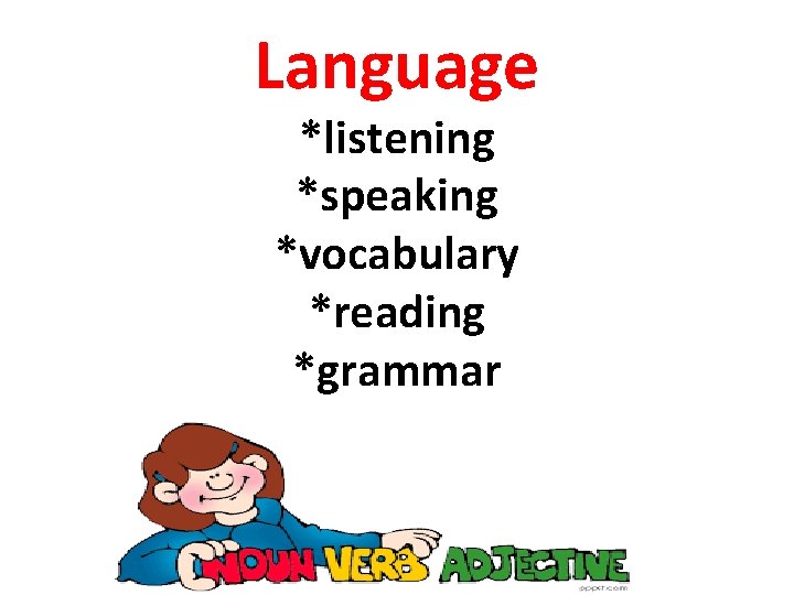 Language *listening *speaking *vocabulary *reading *grammar 