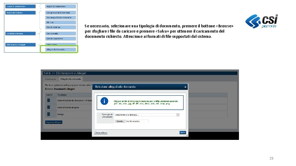 Se necessario, selezionare una tipologia di documento, premere il bottone «Browse» per sfogliare i