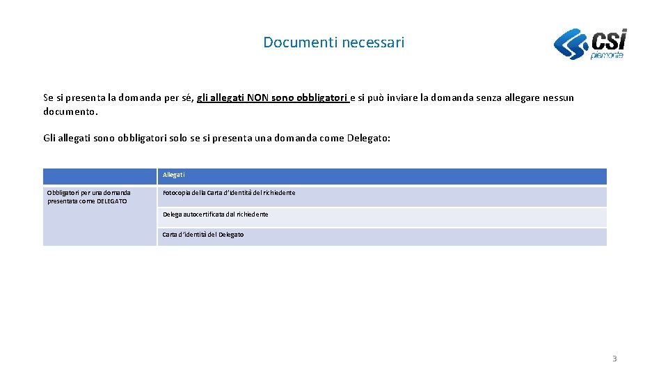 Documenti necessari Se si presenta la domanda per sé, gli allegati NON sono obbligatori