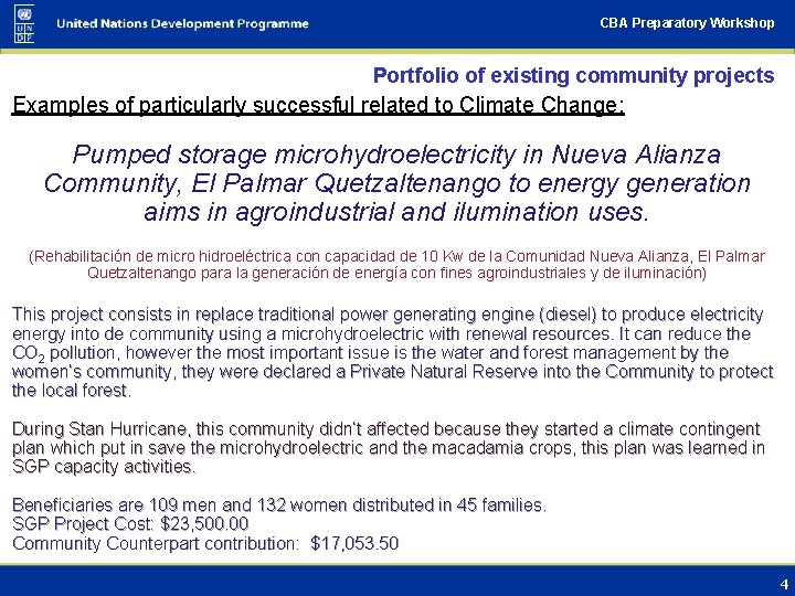 CBA Preparatory Workshop Portfolio of existing community projects Examples of particularly successful related to