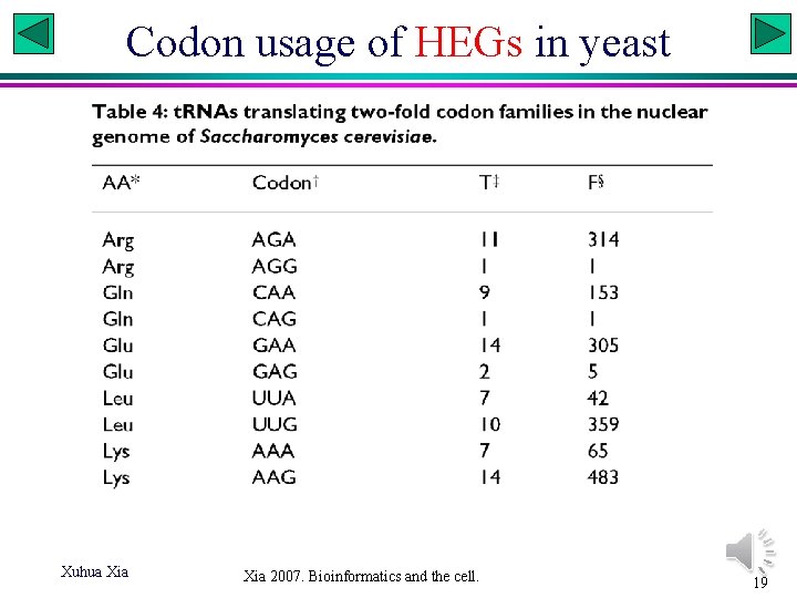 Codon usage of HEGs in yeast Xuhua Xia 2007. Bioinformatics and the cell. 19