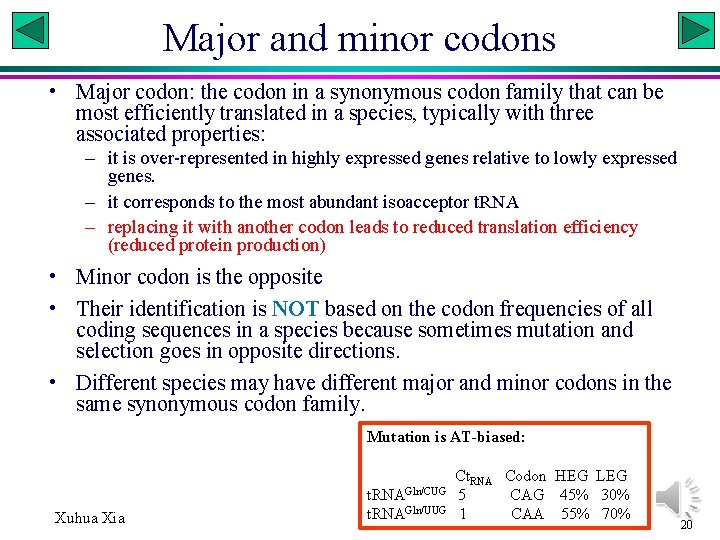 Major and minor codons • Major codon: the codon in a synonymous codon family