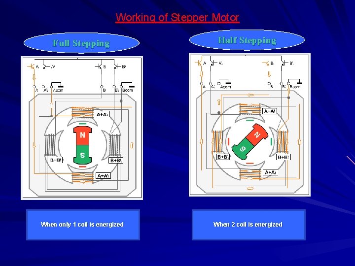 Working of Stepper Motor Full Stepping Half Stepping When only 1 coil is energized