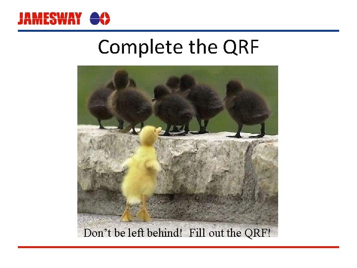 Complete the QRF Don’t be left behind! Fill out the QRF! 