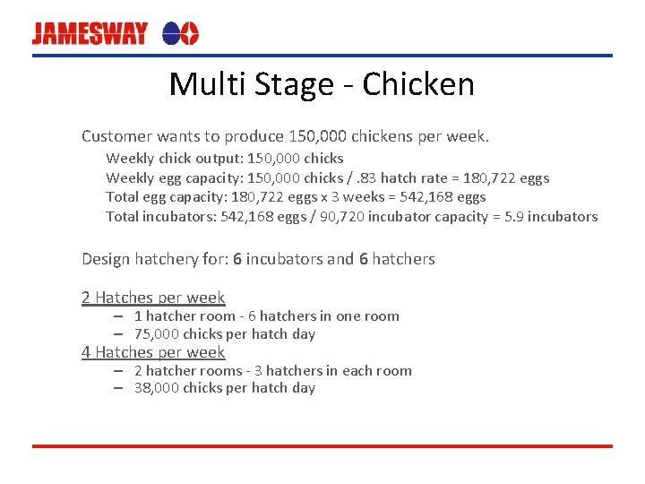 Multi Stage - Chicken Customer wants to produce 150, 000 chickens per week. Weekly