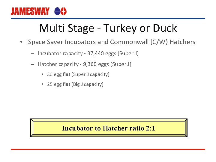 Multi Stage - Turkey or Duck • Space Saver Incubators and Commonwall (C/W) Hatchers