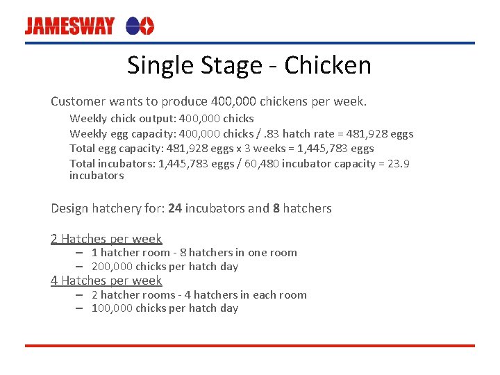 Single Stage - Chicken Customer wants to produce 400, 000 chickens per week. Weekly