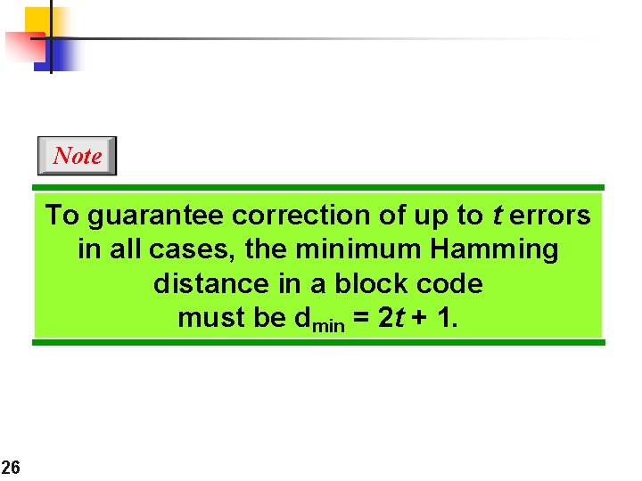 Note To guarantee correction of up to t errors in all cases, the minimum Note To guarantee correction of up to t errors in all cases, the minimum