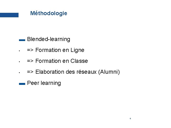 Méthodologie Blended-learning • => Formation en Ligne • => Formation en Classe • =>