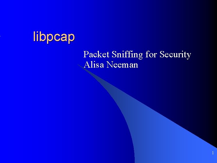 libpcap Packet Sniffing for Security Alisa Neeman 1 