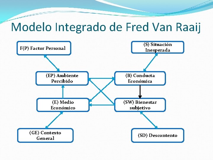 Modelo Integrado de Fred Van Raaij F(P) Factor Personal (S) Situación Inesperada (EP) Ambiente