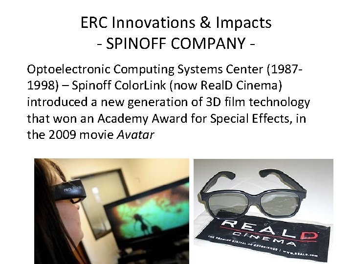 ERC Innovations & Impacts - SPINOFF COMPANY Optoelectronic Computing Systems Center (19871998) – Spinoff