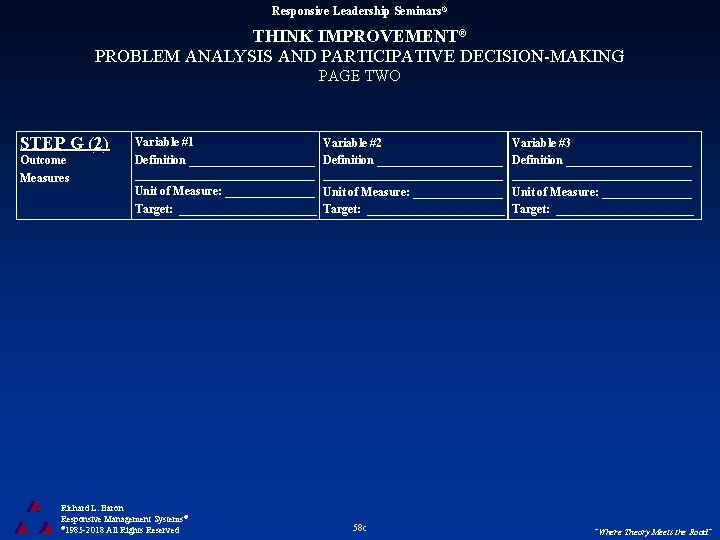 Responsive Leadership Seminars® THINK IMPROVEMENT® PROBLEM ANALYSIS AND PARTICIPATIVE DECISION-MAKING PAGE TWO STEP G