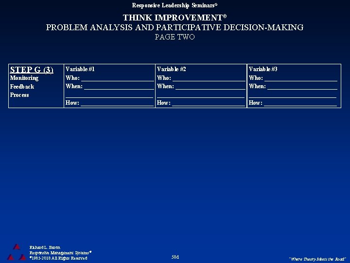 Responsive Leadership Seminars® THINK IMPROVEMENT® PROBLEM ANALYSIS AND PARTICIPATIVE DECISION-MAKING PAGE TWO STEP G