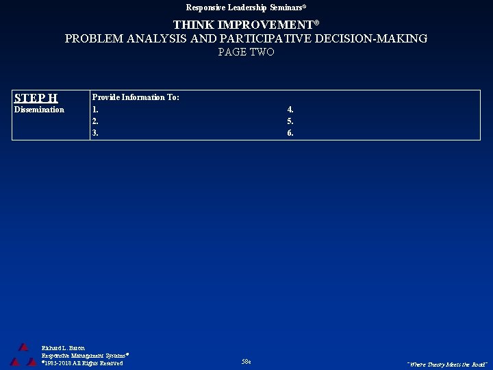 Responsive Leadership Seminars® THINK IMPROVEMENT® PROBLEM ANALYSIS AND PARTICIPATIVE DECISION-MAKING PAGE TWO STEP H