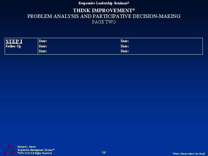 Responsive Leadership Seminars® THINK IMPROVEMENT® PROBLEM ANALYSIS AND PARTICIPATIVE DECISION-MAKING PAGE TWO STEP I