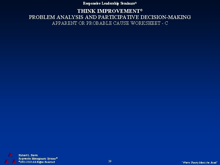 Responsive Leadership Seminars® THINK IMPROVEMENT® PROBLEM ANALYSIS AND PARTICIPATIVE DECISION-MAKING APPARENT OR PROBABLE CAUSE