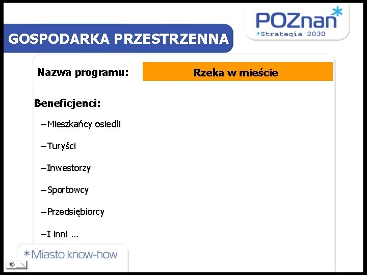 GOSPODARKA PRZESTRZENNA Nazwa programu: Beneficjenci: −Mieszkańcy osiedli −Turyści −Inwestorzy −Sportowcy −Przedsiębiorcy −I inni …