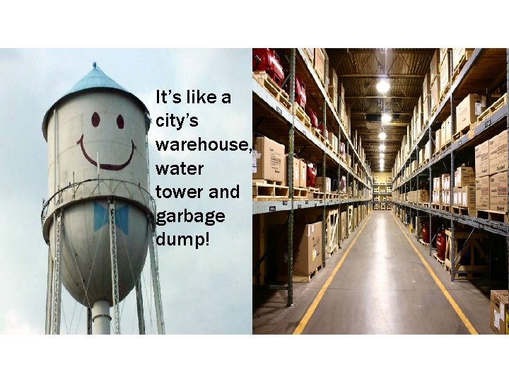 It’s like a city’s warehouse, water tower and garbage dump! 