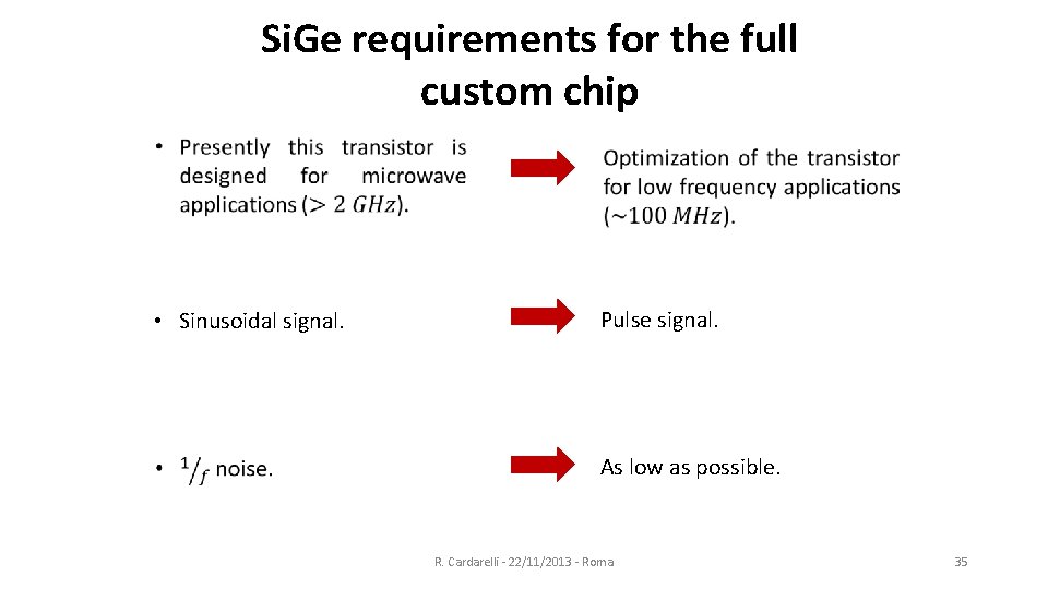 Si. Ge requirements for the full custom chip • Sinusoidal signal. Pulse signal. As