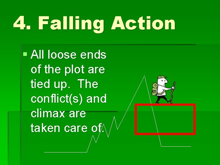 4. Falling Action § All loose ends of the plot are tied up. The