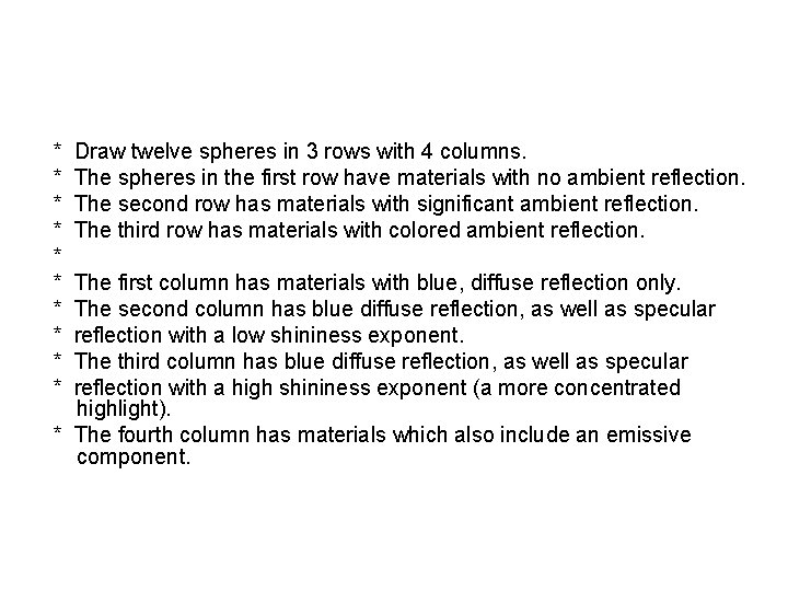 * * * * * Draw twelve spheres in 3 rows with 4 columns.