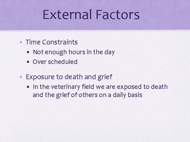 External Factors • Time Constraints • Not enough hours in the day • Over