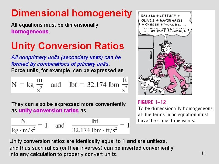 Dimensional homogeneity All equations must be dimensionally homogeneous. Unity Conversion Ratios All nonprimary units