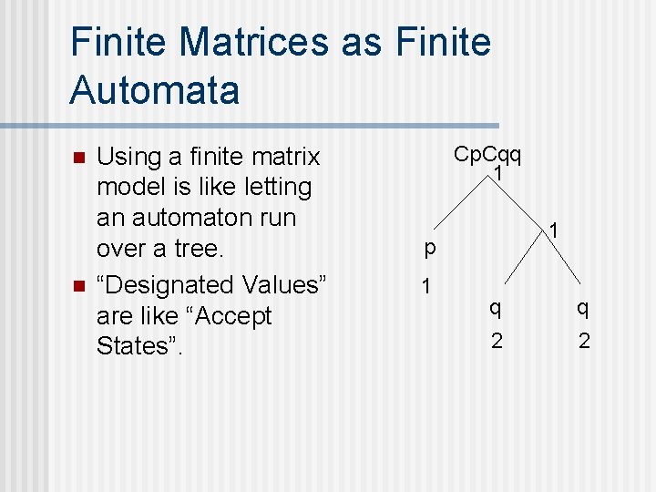 Finite Matrices as Finite Automata n n Using a finite matrix model is like Finite Matrices as Finite Automata n n Using a finite matrix model is like