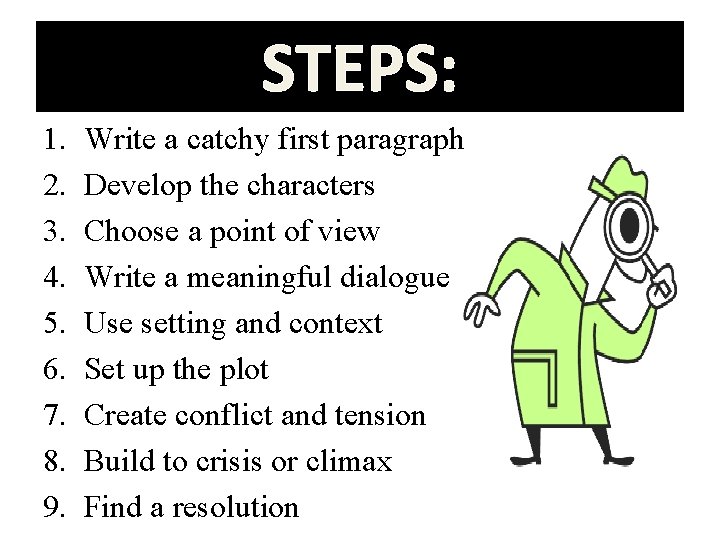 STEPS: 1. 2. 3. 4. 5. 6. 7. 8. 9. Write a catchy first