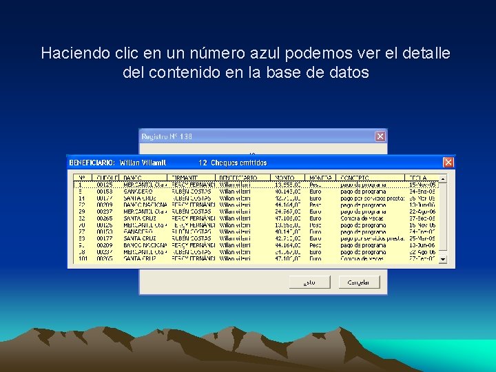 Haciendo clic en un número azul podemos ver el detalle del contenido en la
