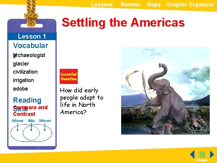 Lessons Review Maps Graphic Organizer Settling the Americas Lesson 1 Vocabular y archaeologist glacier