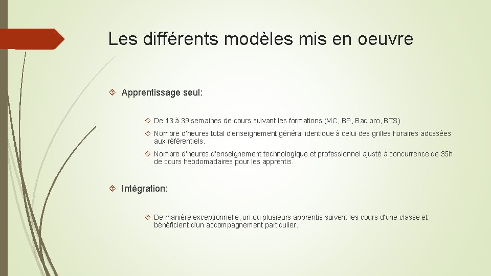 Les différents modèles mis en oeuvre Apprentissage seul: De 13 à 39 semaines de