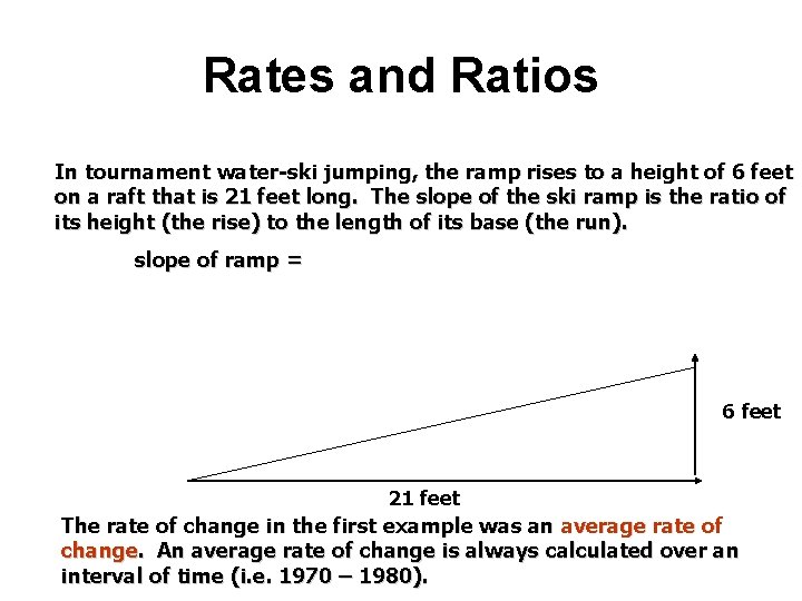 Rates and Ratios In tournament water-ski jumping, the ramp rises to a height of