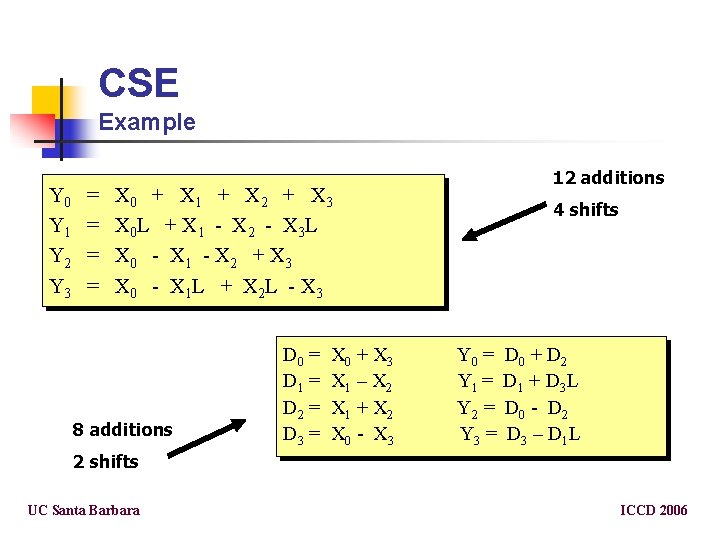 CSE Example Y 0 Y 1 Y 2 Y 3 = = 12 additions