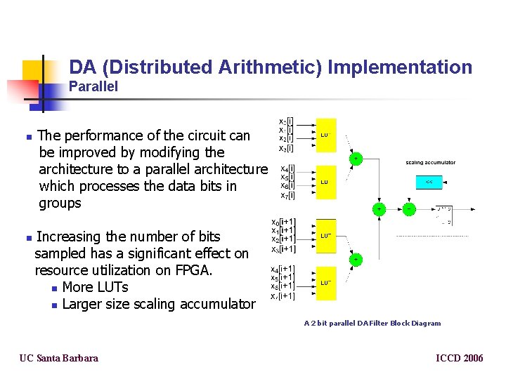 DA (Distributed Arithmetic) Implementation Parallel n n The performance of the circuit can be