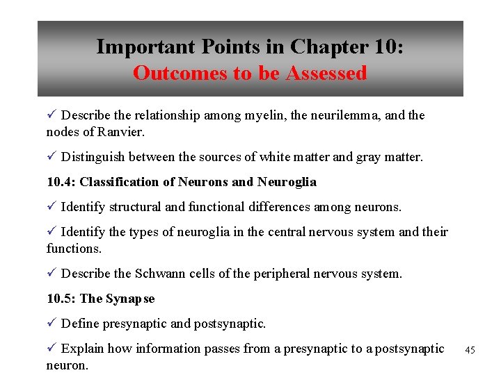 Important Points in Chapter 10: Outcomes to be Assessed ü Describe the relationship among