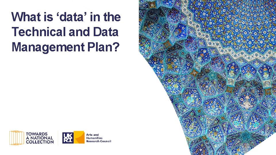 What is ‘data’ in the Technical and Data Management Plan? 