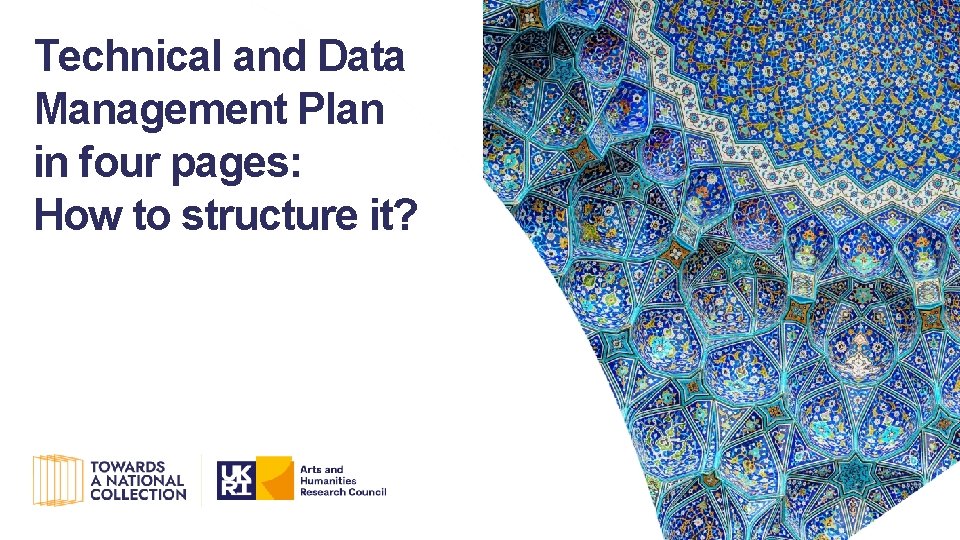 Technical and Data Management Plan in four pages: How to structure it? 