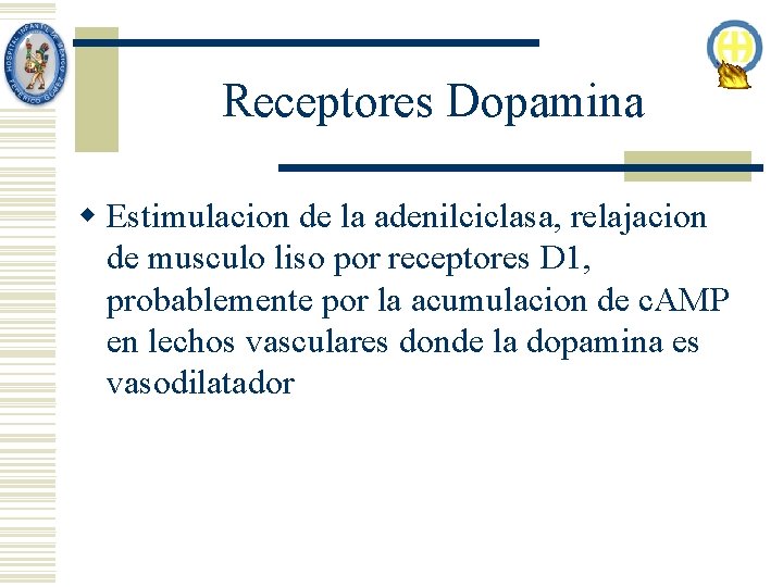 Receptores Dopamina w Estimulacion de la adenilciclasa, relajacion de musculo liso por receptores D