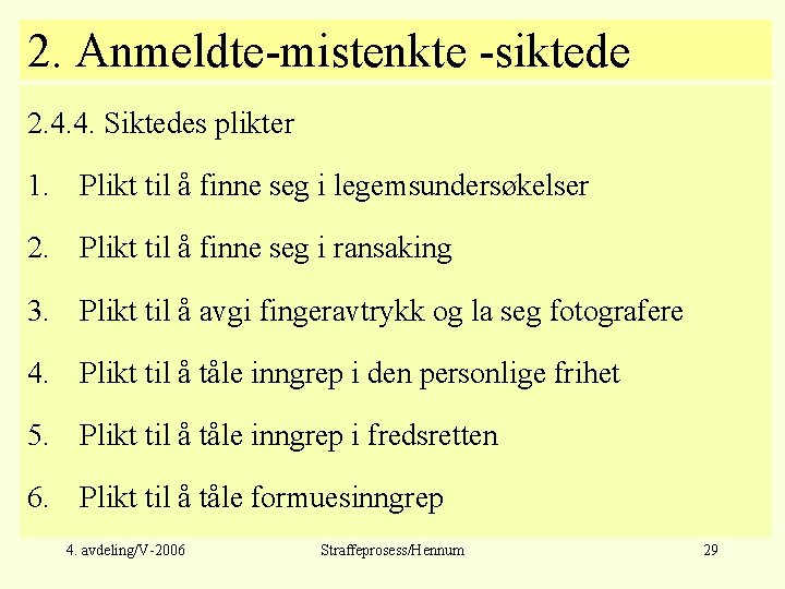 2. Anmeldte-mistenkte -siktede 2. 4. 4. Siktedes plikter 1. Plikt til å finne seg