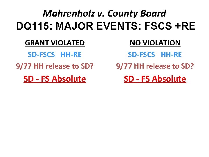 Mahrenholz v. County Board DQ 115: MAJOR EVENTS: FSCS +RE GRANT VIOLATED SD-FSCS HH-RE