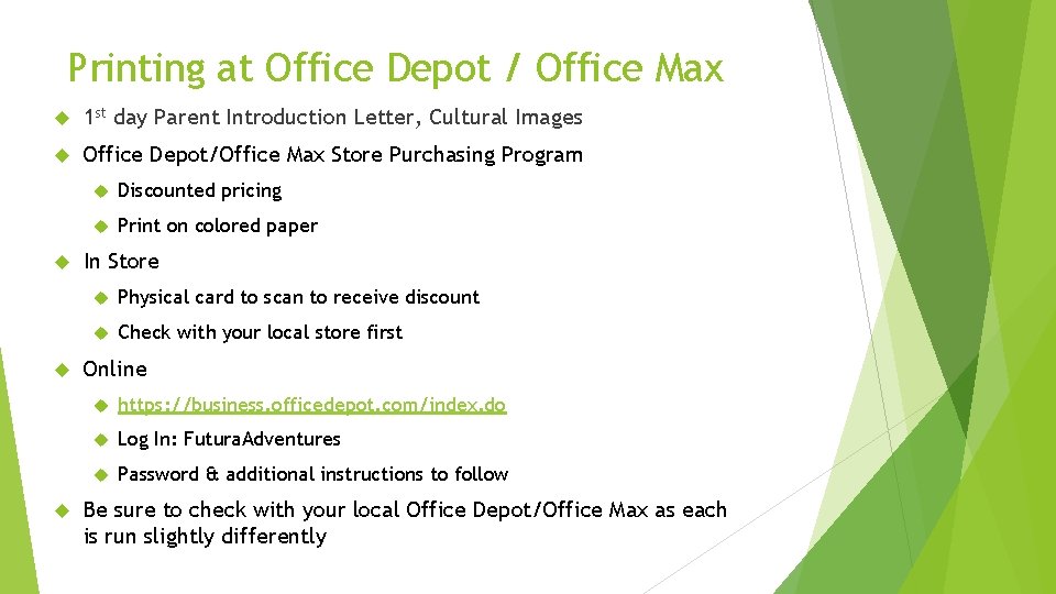 Printing at Office Depot / Office Max 1 st day Parent Introduction Letter, Cultural