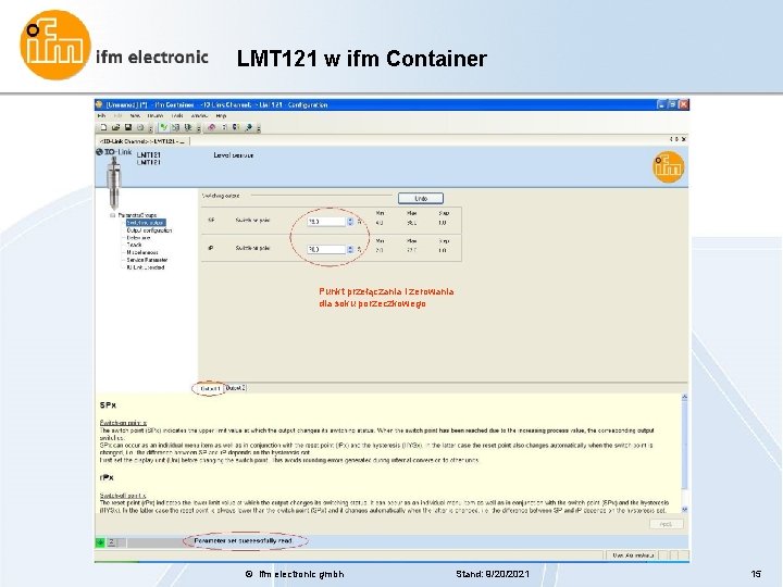 LMT 121 w ifm Container Punkt przełączania i zerowania dla soku porzeczkowego © ifm