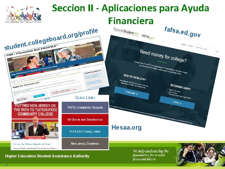 Seccion II - Aplicaciones para Ayuda Financiera fafsa. e ofile r p / g