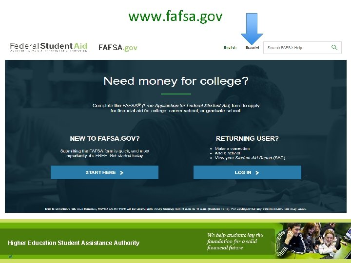 www. fafsa. gov Higher Education Student Assistance Authority 16 
