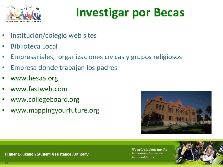 Investigar por Becas Institución/colegio web sites Biblioteca Local Empresariales, organizaciones cívicas y grupos religiosos